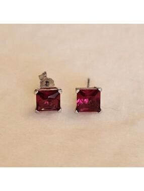 Sterling Silver 925 Earrings With Red Stones